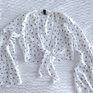 White Floral Tie-Front Blouse